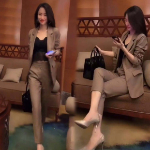 套装 显瘦气质质感西服两件套装 女2026春秋新款 大牌修身 韩版 时尚