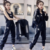 新款 女连帽卫衣背心束脚裤 韩版 休闲运动套装 三件套 时尚 2026春秋季