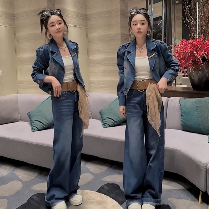 时尚休闲复古牛仔套装女春秋新款