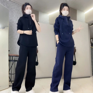 宽松显瘦连帽卫衣直筒裤 时尚 两件套 女2026春秋新款 休闲运动服套装