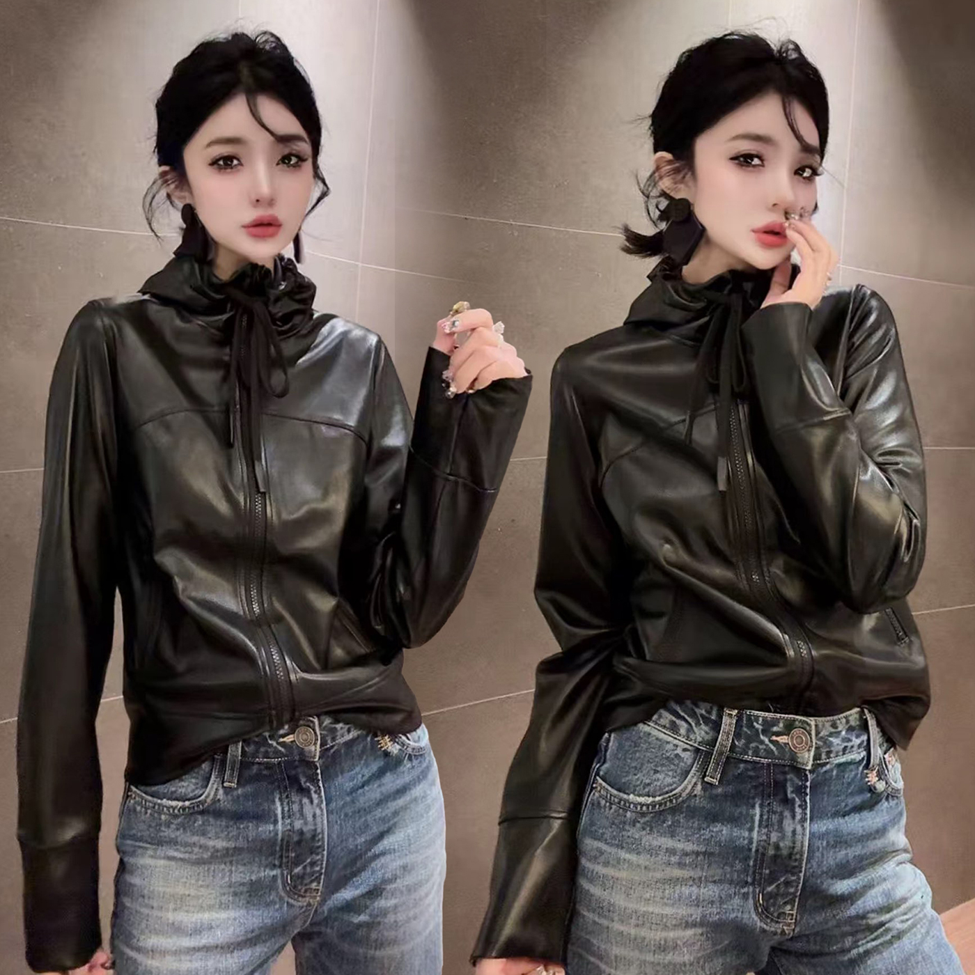 秋季新款欧货时尚百搭PU皮衣外套