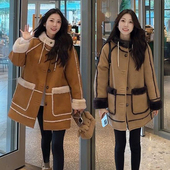 加绒厚仿鹿皮绒外套女高级感宽松皮毛一体中长款 冬季 保暖新款 大衣