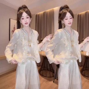 刺绣盘扣钉珠唐装 新中式 2026新款 女夏季 外套潮 国风好看防晒服衬衫