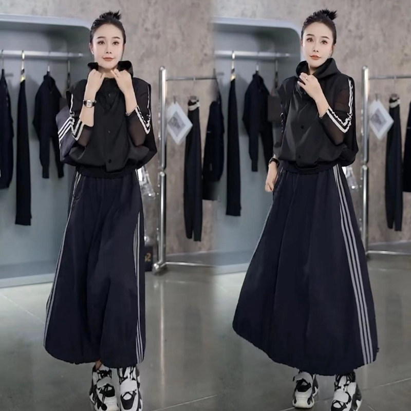 网红炸街2025春秋新款韩版时尚套装女连帽马甲网纱衫半身裙三件套,女装/女士精品,时尚套装,淘宝优惠券,粉丝福利购,淘宝优惠卷