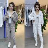 女连帽卫衣卫裤 白色休闲运动服套装 两件套 韩版 欧洲站2026春秋新款
