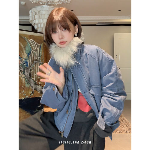 REVE【絮柔清迹】复古设计感气质百搭牛仔羽绒服女