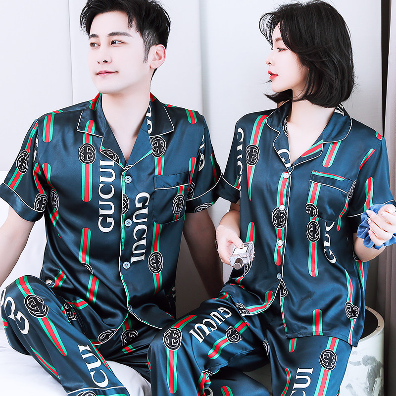 情侣睡衣春夏款冰丝短袖女套装卡通可爱韩版夏季丝绸薄男家居服A|ruв категории Нижнее белье, пижама/домашнего костюм - от Buy2taobao.com для оказания профессиональной услуги покупки агента Taobao