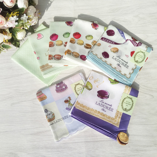 国内现货日本专柜LADUREE拉杜丽纯棉刺绣手帕方巾马卡龙小蛋糕