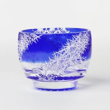 日本制宝石蓝水晶杯宇宙星星手工雕花江户切子清酒杯猪口杯90ml