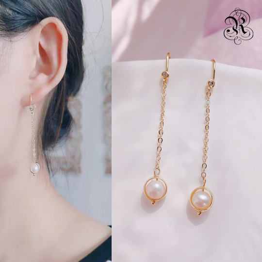 现货日本RUKA淡水珍珠转运珠系列长款耳钉耳饰耳钩女神款