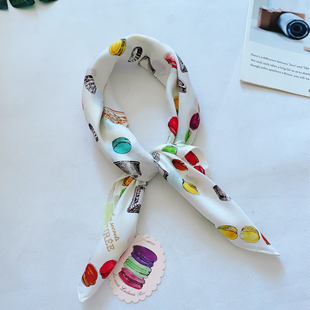 现货日本制LADUREE拉杜丽纯棉魔镜logo马卡龙米白色方巾大手帕