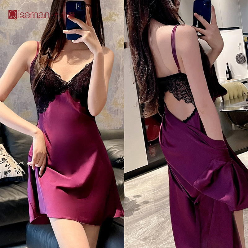 性感魅惑吊带睡裙睡袍女夏美背
