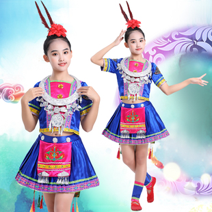 新款锦鸡炫美苗族舞蹈演出服彝族土家族民族表演服儿童吉祥鸟女