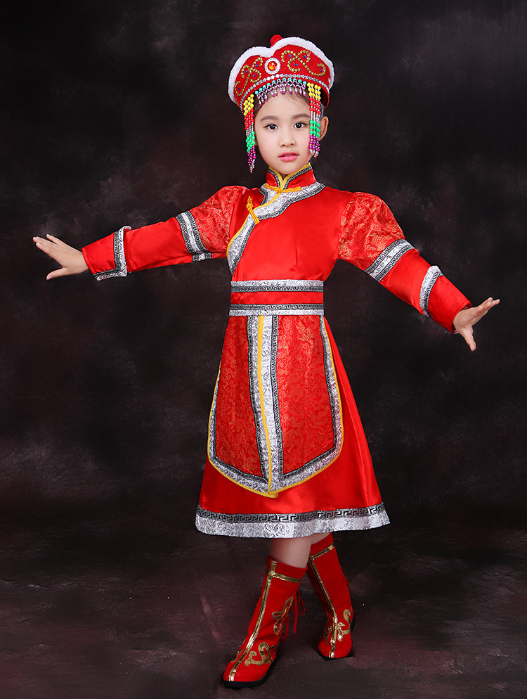 少数民族新款幼儿园蒙古族舞蹈演出服儿童蒙古服表演出服装女童