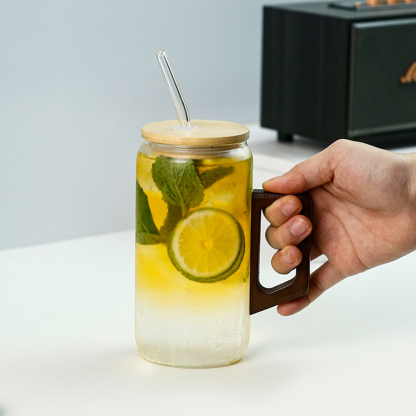 ins风网红高颜值带盖玻璃杯