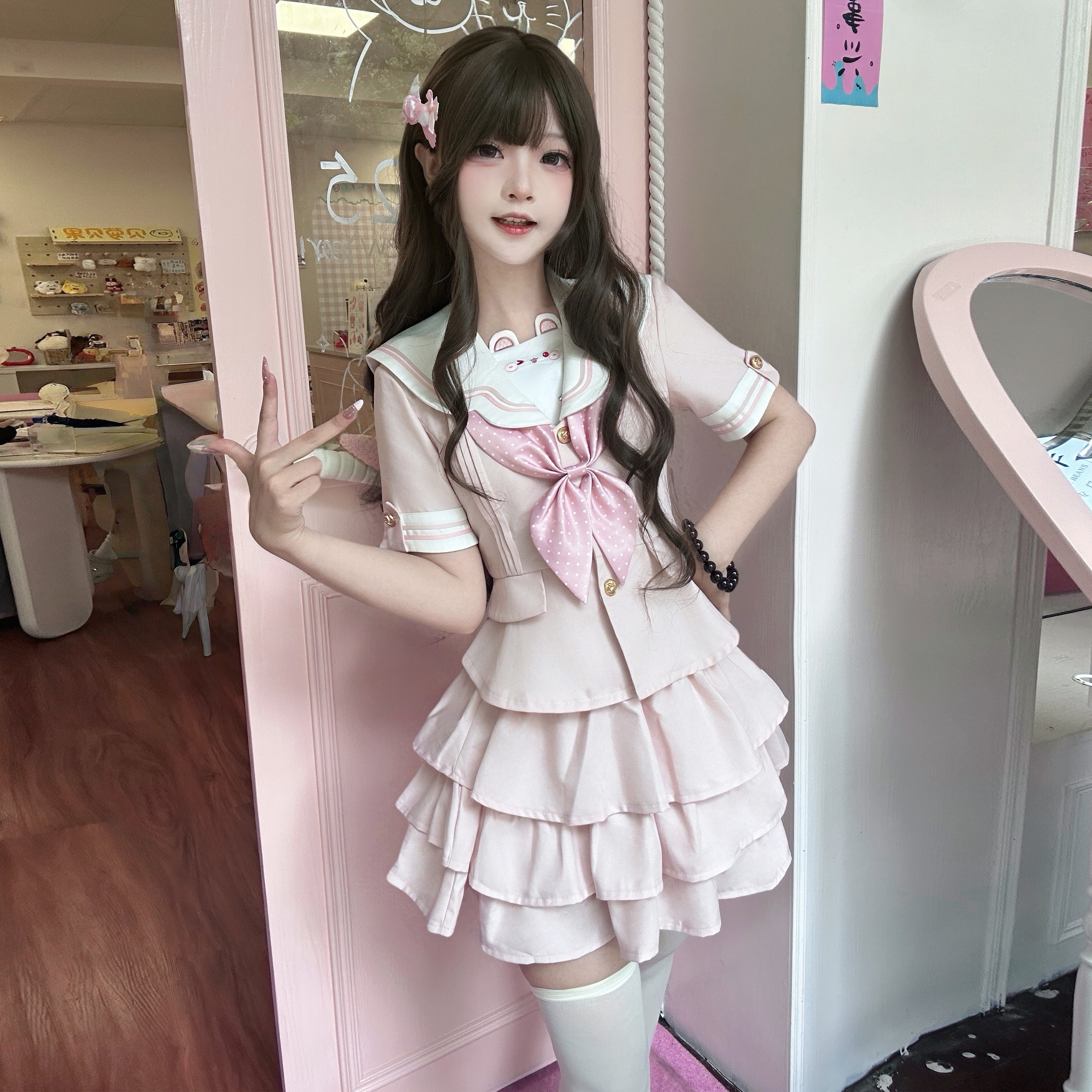小狐町【梦女孩】原创水手服短袖jk制服甜美可爱显瘦款蛋糕裙套装