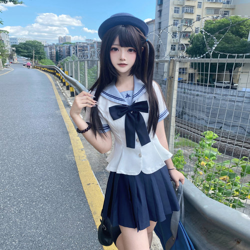 小狐町【月清梦】原创jk制服短袖水手服显瘦学院风百褶裙制服套装