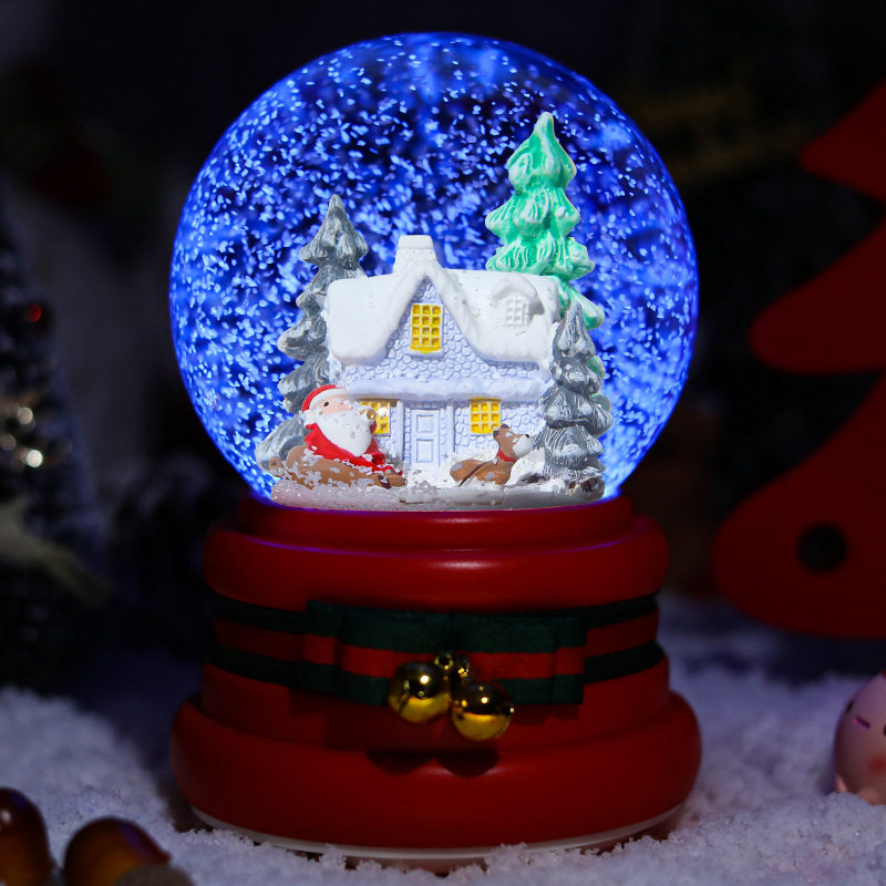 圣诞树房子圣诞节礼品水晶球音乐盒八音盒自动飘雪带灯送儿童礼物