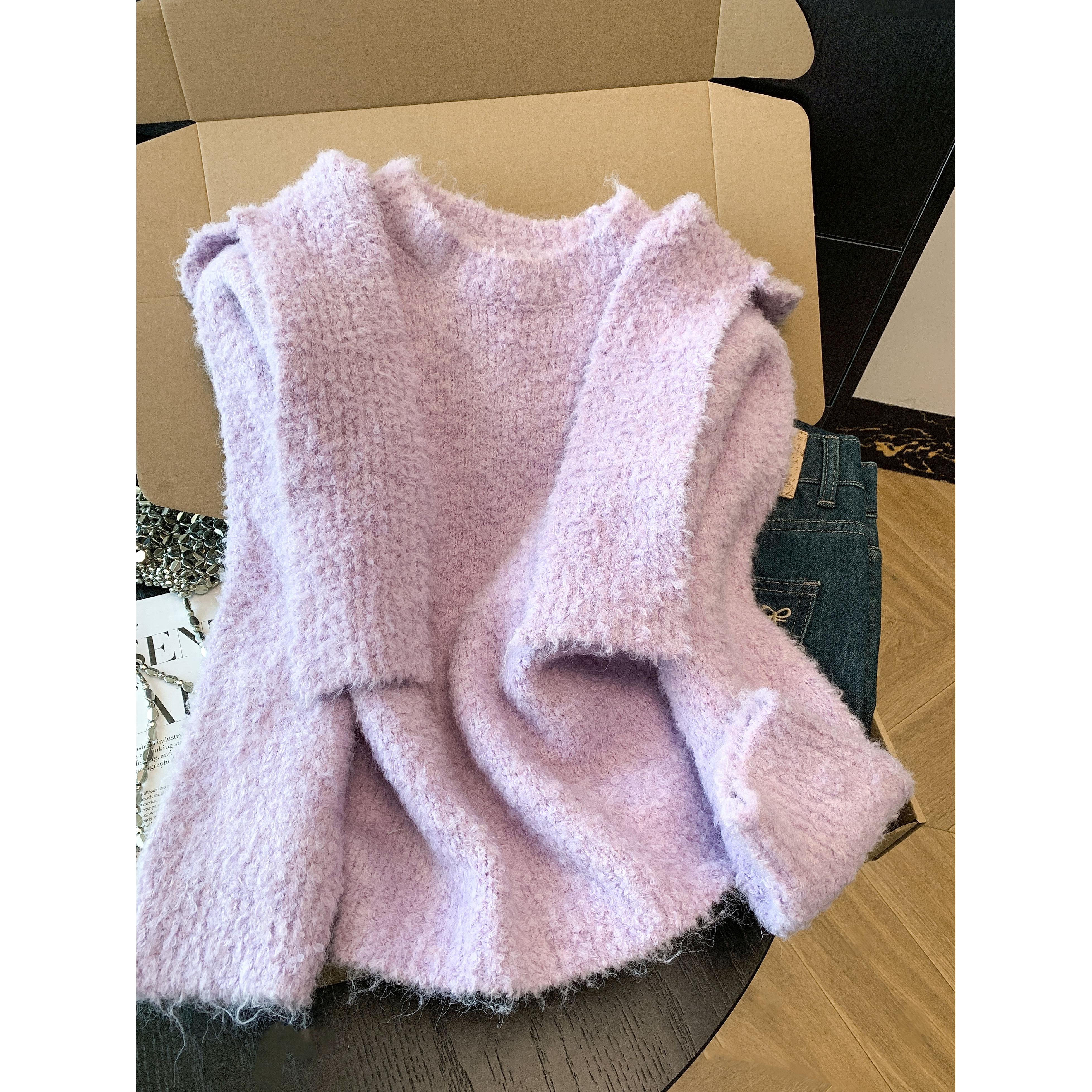 东大门韩系薄荷绿连帽毛衣两件套女秋冬小个子慵懒针织衫加厚上衣