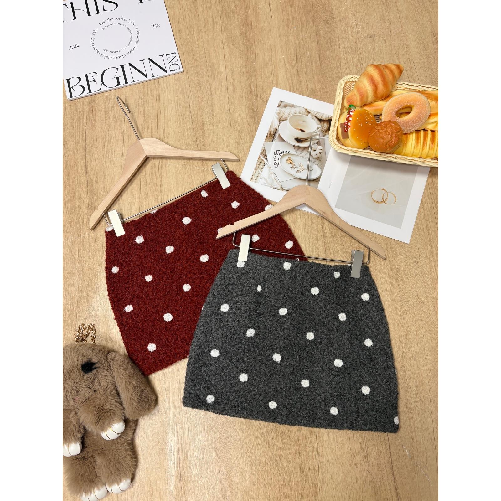 秋冬新款甜辣风韩系少女波点仿羊羔毛半身裙时尚百搭a字减龄短裙