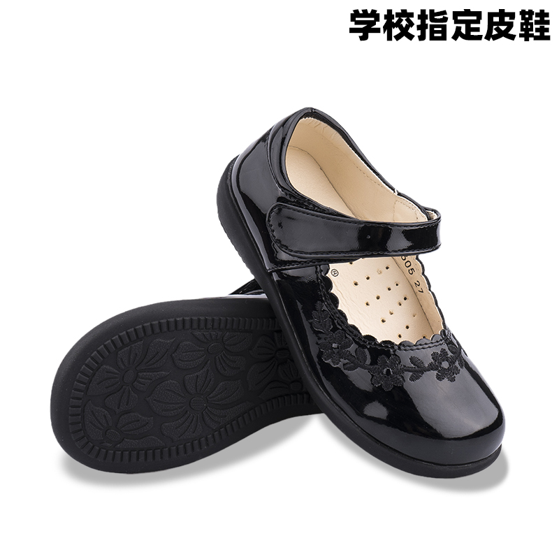 黑色学生校园花童皮鞋