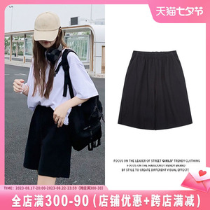 jktee短裤女夏季薄款显瘦宽松a字裤高腰百搭简约辣妹黑色五分裤潮