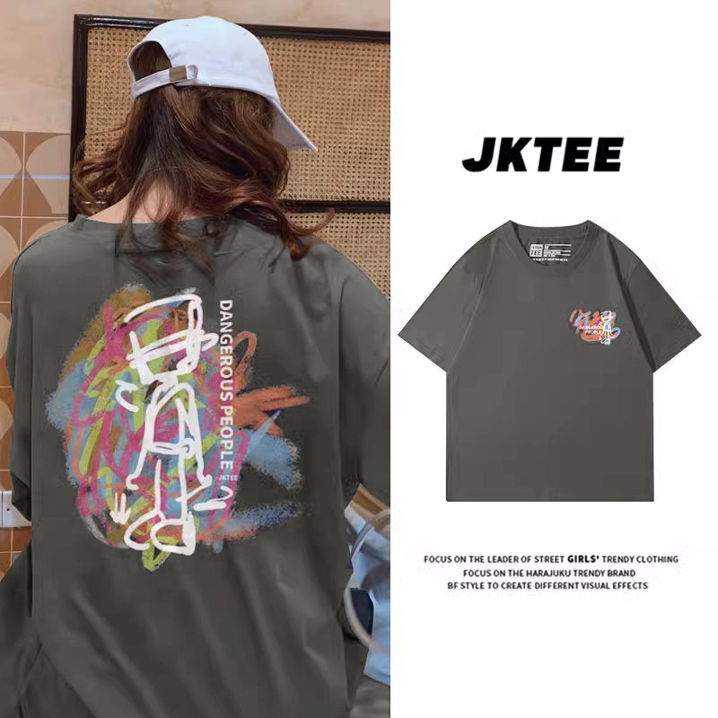 深灰色t恤短袖女设计感小众原创纯棉半截袖2025新款宽松大码半袖