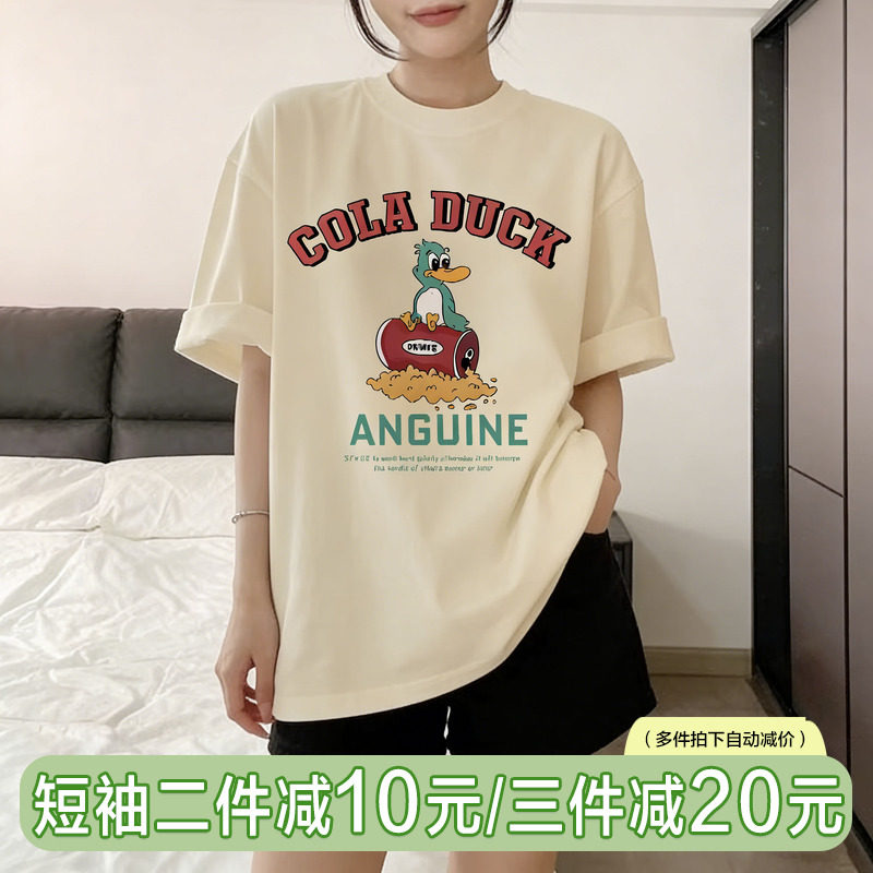 纯棉印花短袖t恤女宽松夏