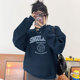 美式 字母藏青色圆领卫衣女秋冬加绒加厚宽松大码 bf慵懒风无帽上衣