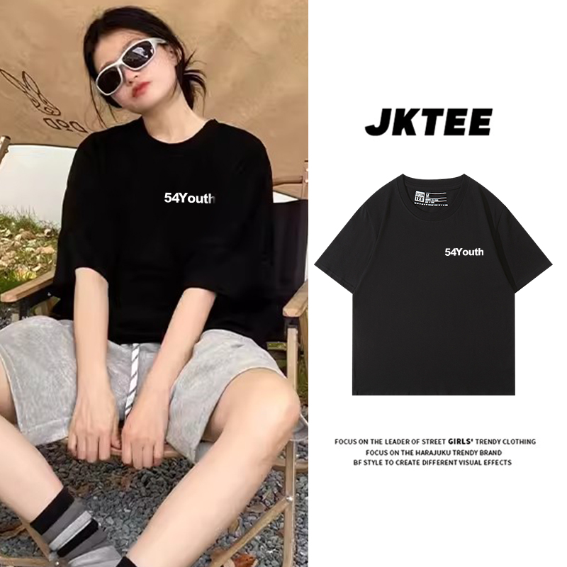 JK．TEE胸标印花克莱因蓝t恤短袖