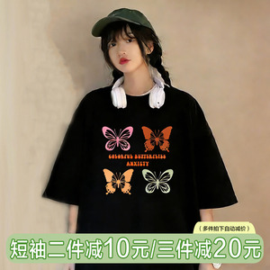 纯棉印花短袖t恤女宽松夏