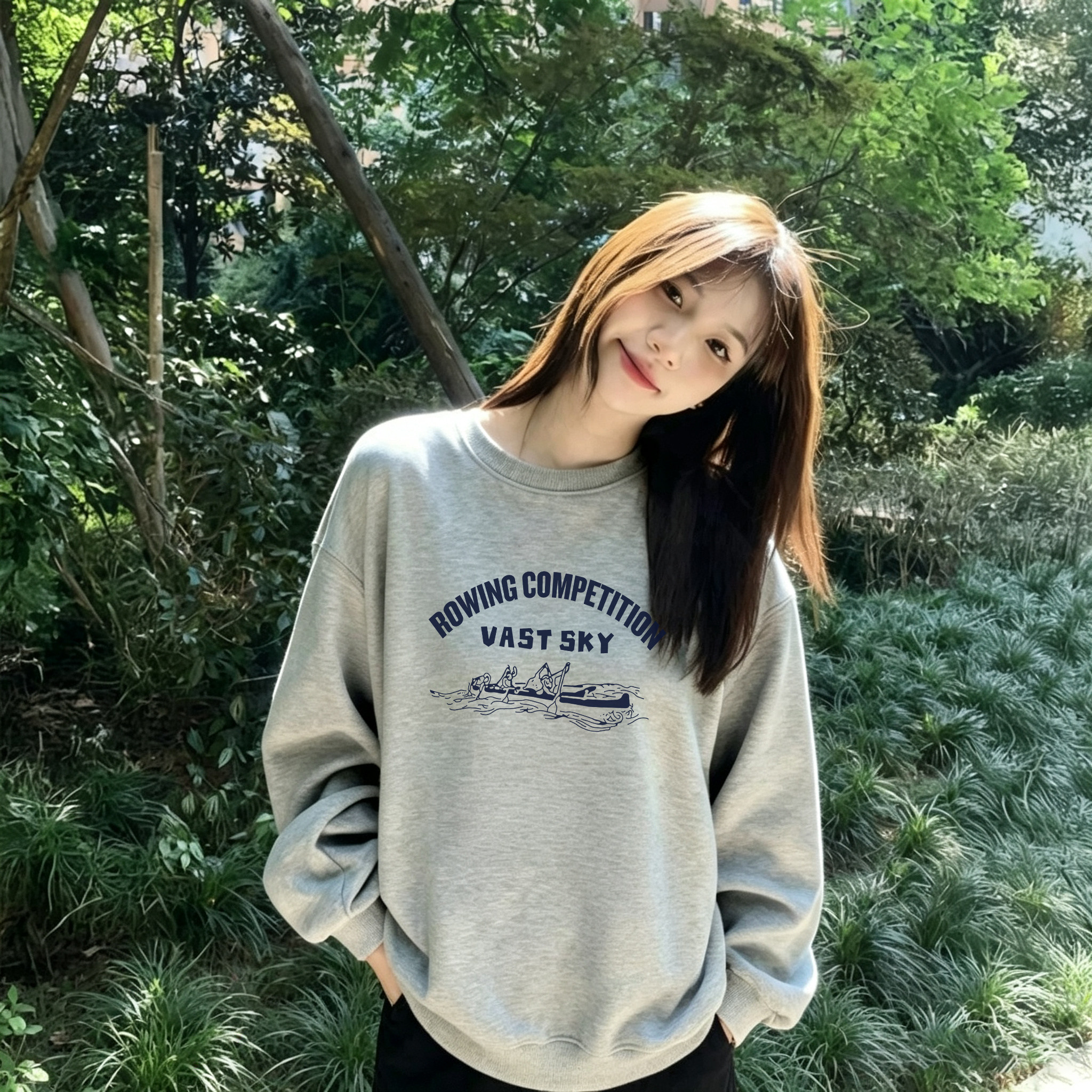 jktee字母印花灰色圆领卫衣女小个子春秋薄款宽松休闲上衣外套潮 - 丫丫淘宝网