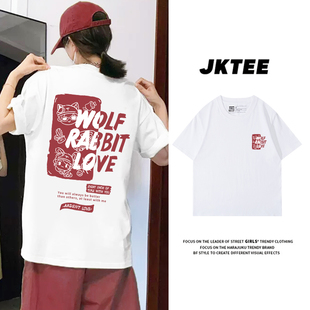 白色短袖t恤女潮牌字母宽松ins潮休闲时尚原宿风夏季纯棉学生半袖