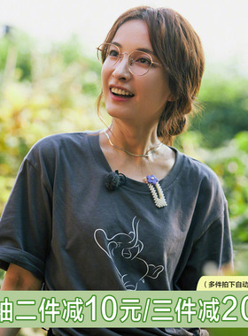 新款小象深灰色灰色卡通正肩短袖t恤女宽松纯棉情侣装上衣半袖潮