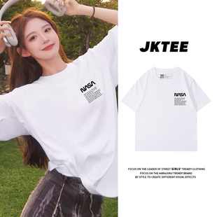 胸标字母印花白色t恤女短袖2025新款休闲宽松慵懒风纯棉夏季半袖