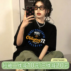 纯棉印花短袖t恤女宽松夏