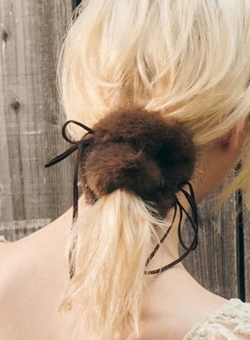 日本本土代购Goldy新款秋冬毛绒发圈简约丝带马尾头绳弹力皮筋