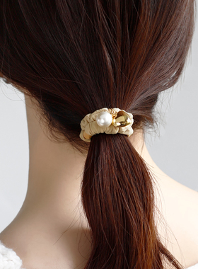 日本本土ane mone双色高级感珍珠爱心扎马尾发绳优雅发圈