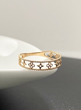 18K金镂空玫瑰金素圈女戒