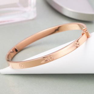 18K玫瑰金黄金白金素金米字车花手镯经典时尚大气百搭椭圆贵妃镯