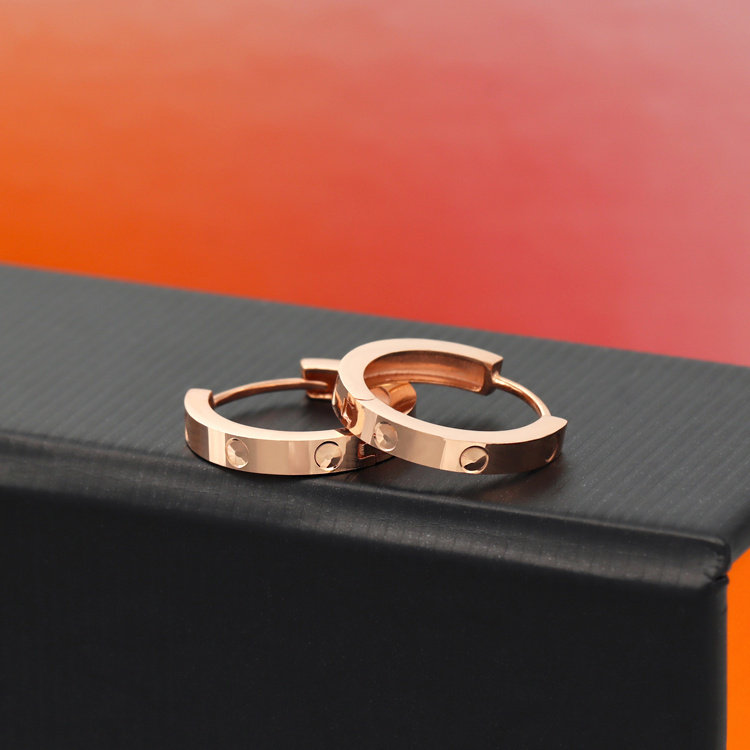 18K黄金玫瑰金白金素金光面车花印花小耳环耳扣耳圈钻石花纹耳饰