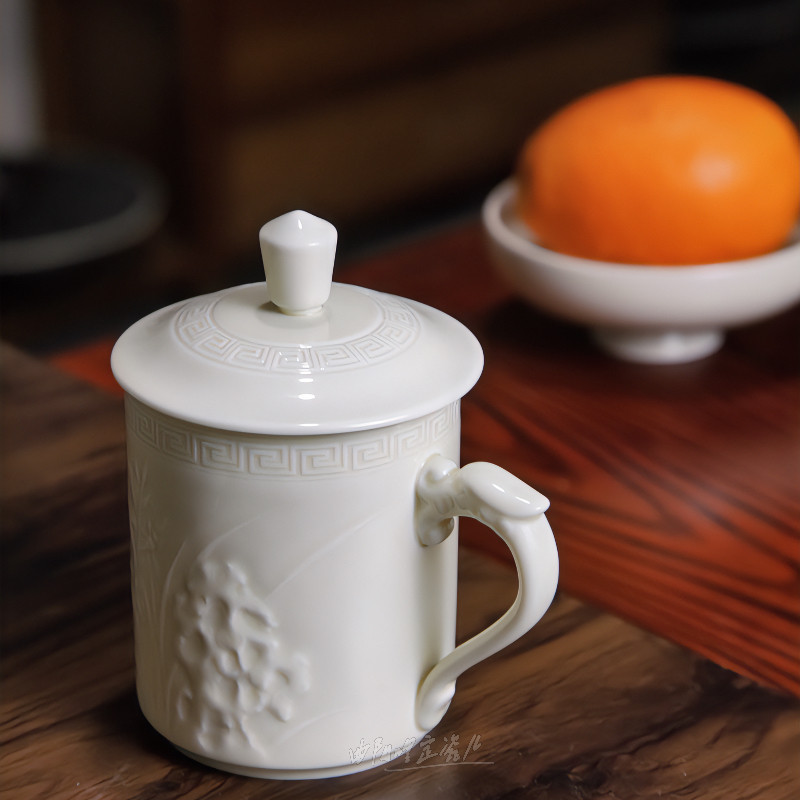 曲阳秋鸿定瓷茶具茶杯定窑高温釉白瓷兰花盖杯办公杯会议杯新中式,餐饮具,茶杯,淘宝优惠券,粉丝福利购,淘宝优惠卷