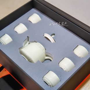 曲阳秋鸿定瓷整套茶具定窑高温釉白瓷中式风茶具礼盒套装一壶六杯