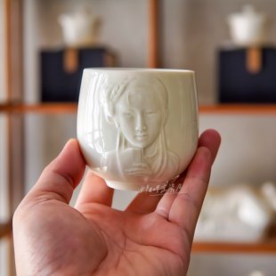 曲阳秋鸿定瓷茶具茶杯定窑高温釉白瓷金陵十二金钗禅定闻香主人杯