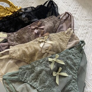 性感蕾丝可爱蝴蝶结带子三角裤少女中低腰纯棉内档内裤女士夏