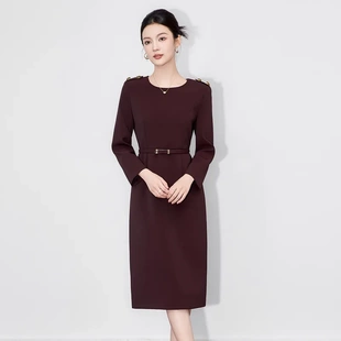 2511910 高级感简约气质收腰显瘦中长款连衣裙优雅轻奢秋冬新款女