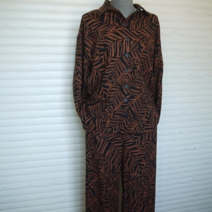 外贸单春秋季男女款人棉麻大花衬衫落肩宽松 直筒长裤子休闲套装