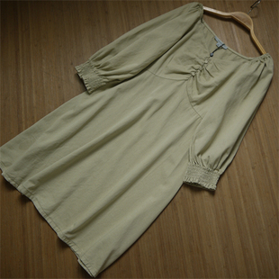 中长裙子方领 修身 女装 春夏斜纹纯棉连衣裙高腰大裙摆泡泡袖