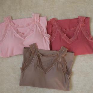 女款秋冬拉绒美背文胸蕾丝背心V领打底无袖螺纹粘纤保暖内搭