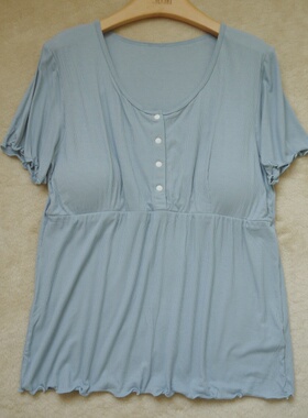 夏季女装上衣哺乳T恤衫前开叉有棉垫家居服打底衫短袖睡衣莫代尔